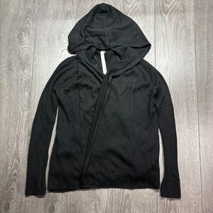 Lululemon Women's 8 Blissed Out Wrap Black Hooded Jacket Knit Yoga Jogging